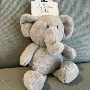 New K Luxe Baby Plush ELEPHANT Rattle Crinkle Ears Shimmery Gray Stuffed Animal